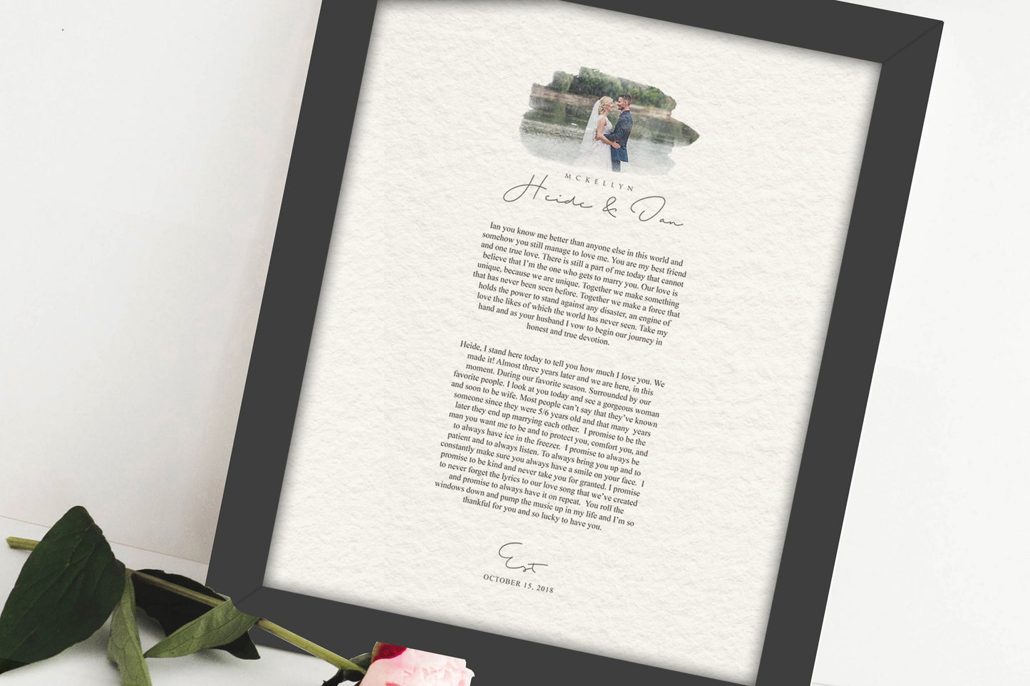 Framed Wedding Vows and Photo Gift - HoneycombProverbs - Gifts For The Couple - Wedding Vow Wall Art