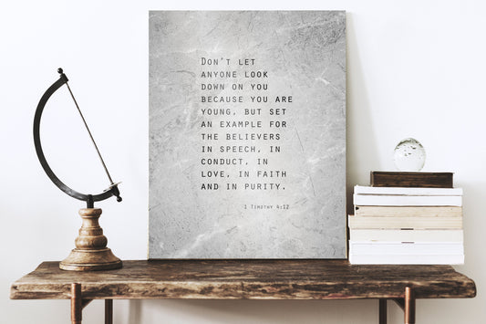 Grunge Scripture Art, 1 Timothy 4:12 Sign - HoneycombProverbs - Signs - Christian Wall Art