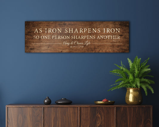 Proverbs 27:17 Personalized Couples Gift on Wood - HoneycombProverbs - Gifts For The Couple - Christian Wall Art