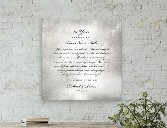 Love is patient, Love is kind, 10 Year Tribute Plaque - HoneycombProverbs - Signs - Tin Anniversary Gifts