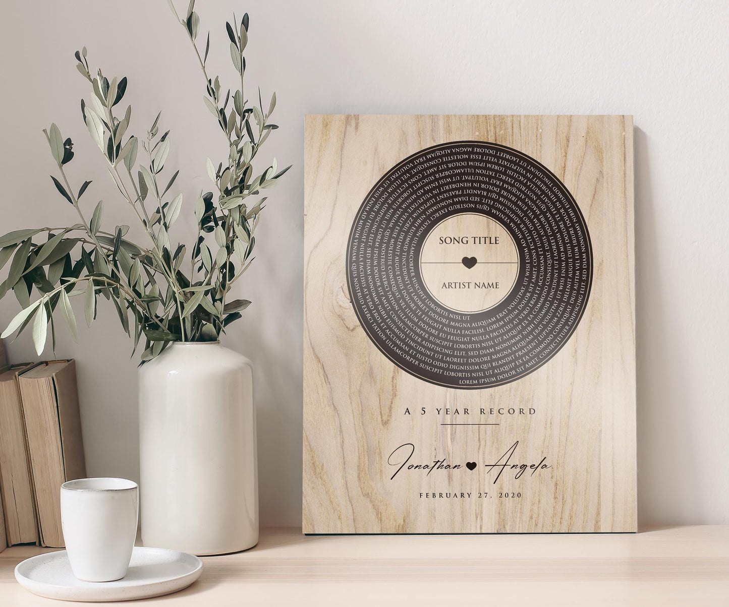 Personalized 5th Anniversary Wood Record: Song Lyrics, Names & Date - HoneycombProverbs - Signs - 5 year anniversary gifts