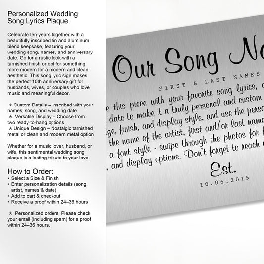 Rustic Tin First Dance Lyric Sign - HoneycombProverbs - Signs - Tin Anniversary Gifts