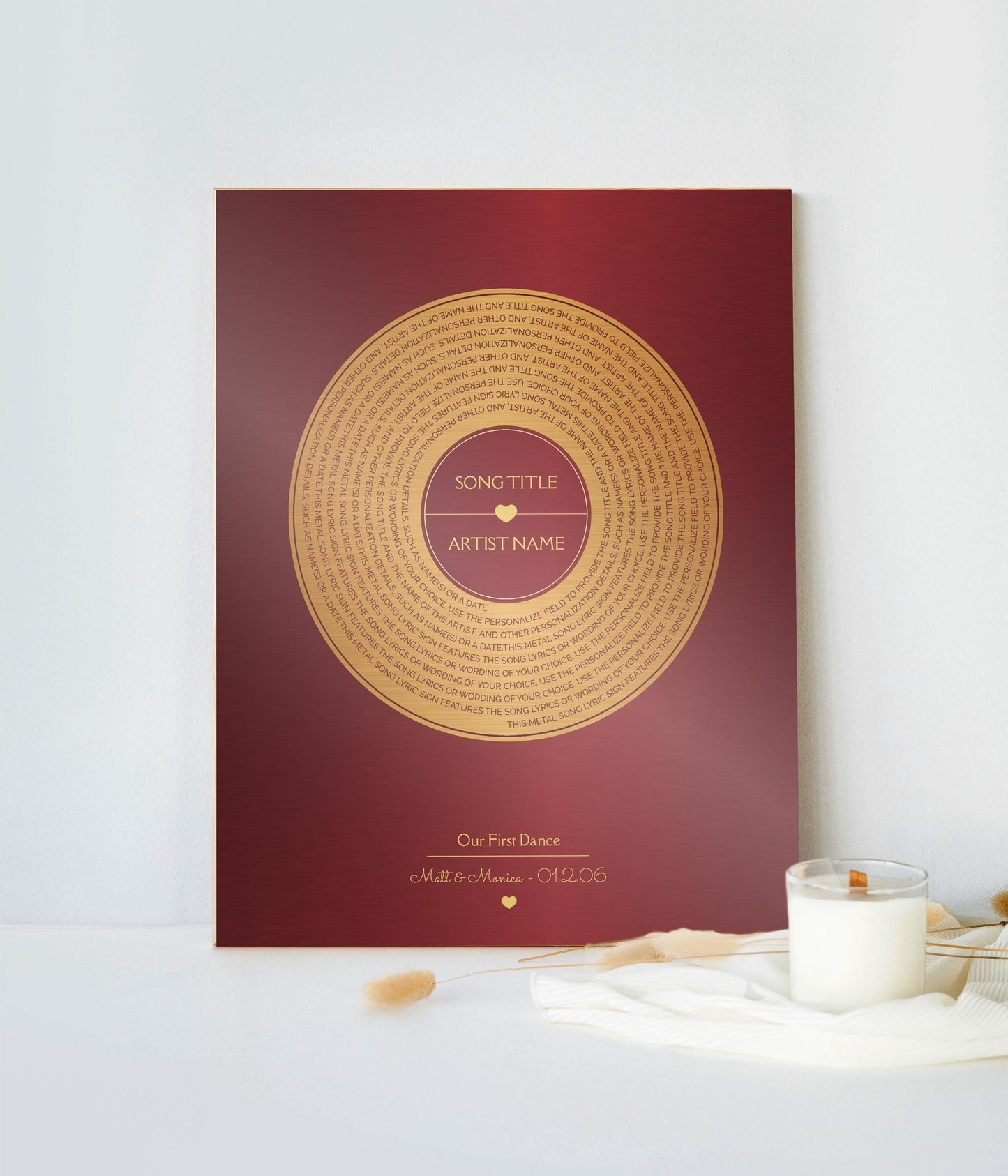 Personalized Bronze Anniversary Metal Record Sign: First Dance Lyrics - HoneycombProverbs - Signs - Vintage Lyrics Wall Art