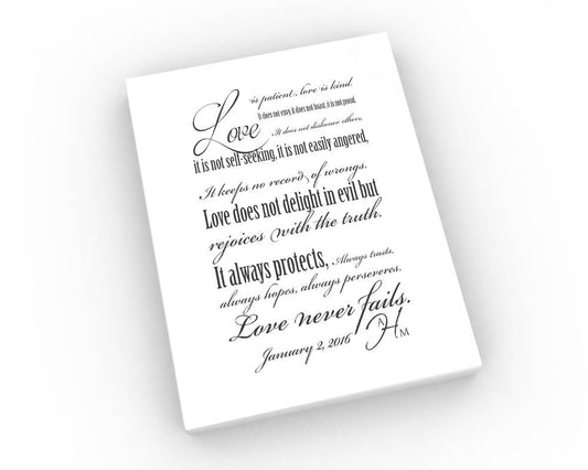 Personalized 1 Corinthians 13 Decor - Fine art and canvas personalized anniversary and inspirational gifts