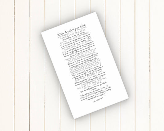 Canvas Scripture Print, the ten commandments, 10 commandments, gift, contemporary bible verse art, Exodus 20, gift, church decor, pastor