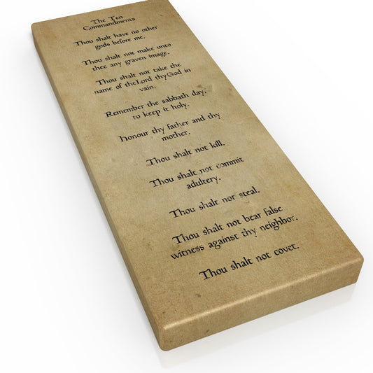 Vintage Ten Commandments On Canvas, Tan Decor for the Den, Antique Religious Wall Art, Religious Canvas Decor, Gift for pastor, Foyer Decor
