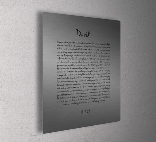 Wedding Vows Printed on Metal, Modern, Anniversary, Wedding, 10th, gift, for husband, for wife, Aluminum, Panel, His and Hers, Vow, Tin