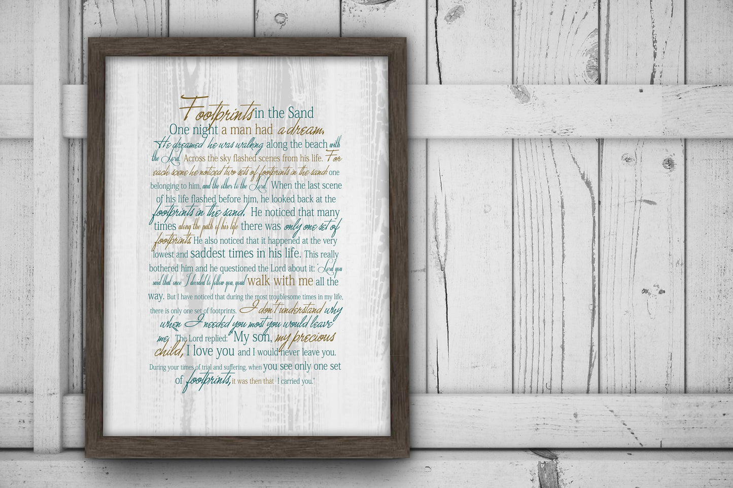 Footprints Poem, Framed Print, gift, Christian, friend, pastor, beach house,decor, nautical, fine art, sea, ocean, footprints in the sand