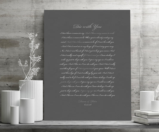 Song Lyrics on Canvas, Custom Printed Quote, modern anniversary gift, Romantic Bedroom decor, Sister Wedding Gift, Wedding Date Print