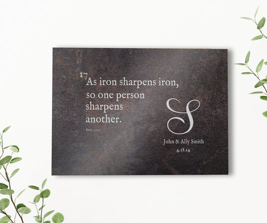Proverbs 27:17 Personalized Iron Anniversary Scripture