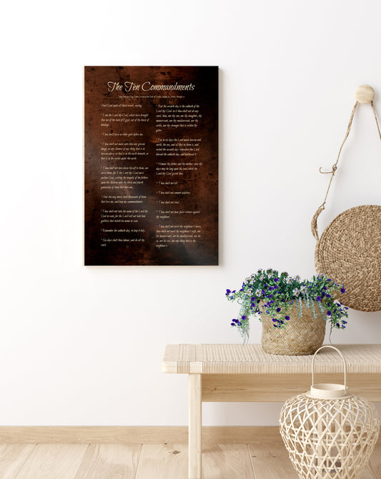 The Ten Commandments, Burnished Bronze, 10 Commandments, Metal Print, Gift for him, Pastor Gift, Christian Gift, Scriptures, Sign, Exodus 20