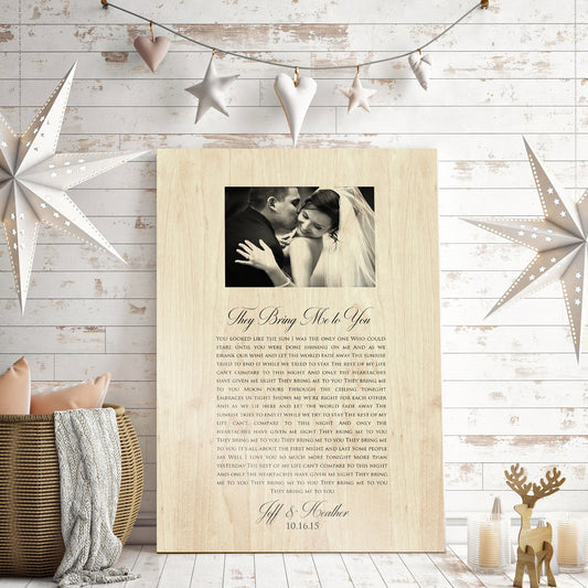 Song with Photo, Photo on Wood, Personalized, Lyrics on Wood, Wood, 5 Year, 5th Wedding Anniversary, Gift on Wood, Wedding Anniversary, Gift