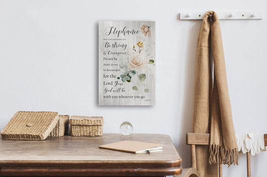 Personalized bible verse wood decor Be strong and courageous wood sign anniversary mothers day gift, daughter christian gift for wife floral