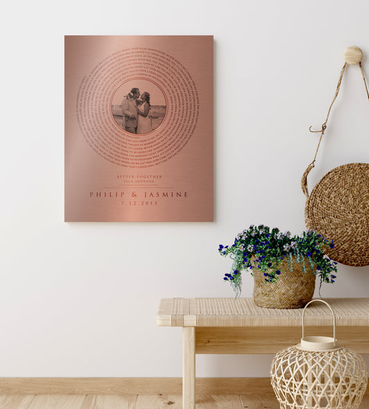 Copper Vinyl Record Song Art, Copper Gift, Copper Photo, Personalized Anniversary Gift, 7 year gift, Copper Gift for him, Wife 19 Year gift