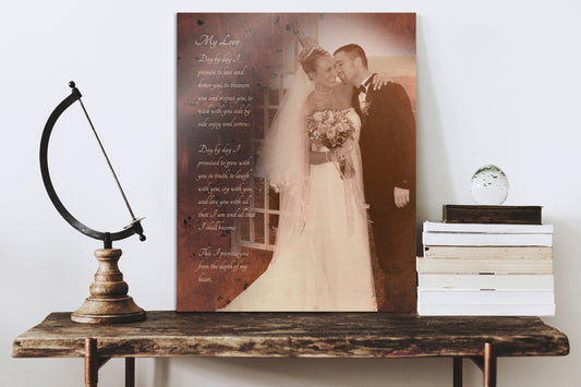 Bronze Anniversary Gift, 8th Anniversary gift, Wedding picture on bronze, Custom anniversary Gift, Vow with photo, Mens Anniversary Gift