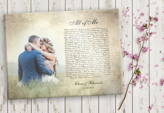 2nd Anniversary Gift, Traditional Cotton, Canvas with Words, Photo Gift with Lyrics, Cotton Gift for Anniversary, Canvas Print with song