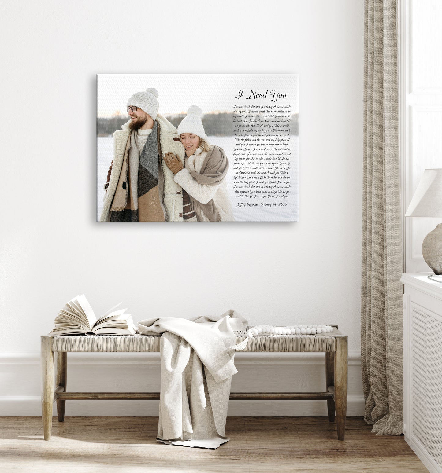 Personalized Photo Canvas, Canvas with Song lyrics, 2nd Anniversary Gift for wife, Cotton present for anniversaries, Canvas print with poem