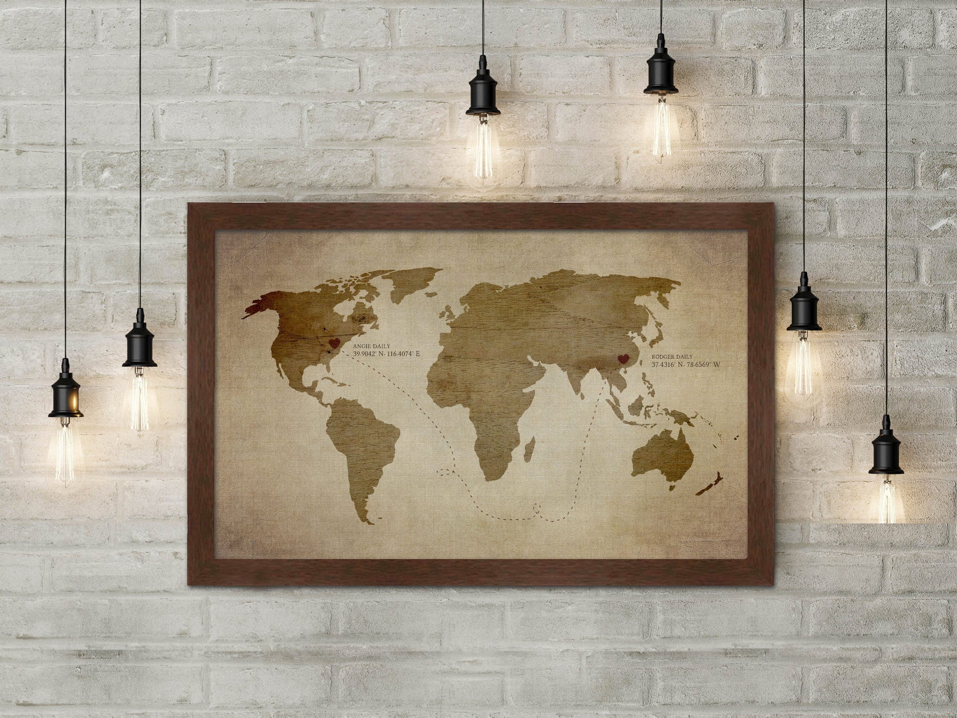 Rustic Long Distance Love Map - HoneycombProverbs - Giclée - 2nd Year Cotton Art