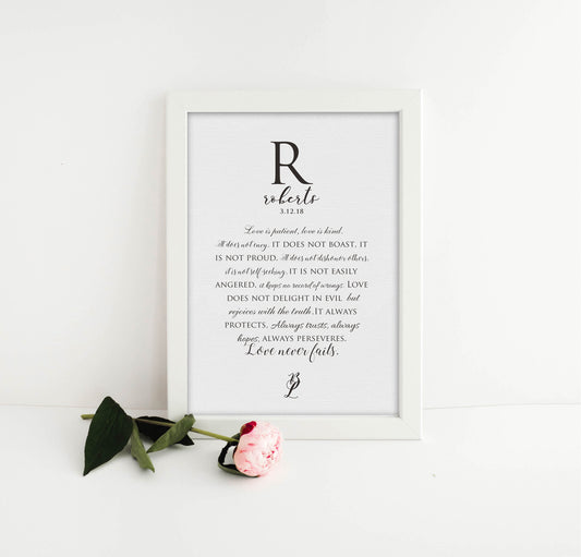 1 Corinthians 13 Personalized Framed or Canvas Wedding Gift - HoneycombProverbs - Giclée - Christian Wall Art