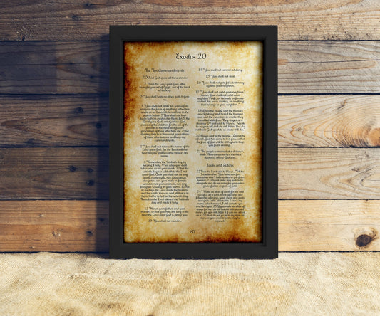 Framed Ten Commandments on Vintage Parchment - HoneycombProverbs - Religious Home & Decor - Christian Wall Art