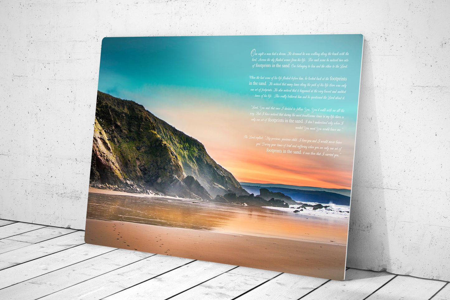 Footprints in the Sand, Scenic Metal Christian Decor - HoneycombProverbs - - Christian Wall Art