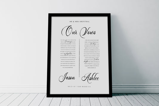 Framed Paper Anniversary Gift with Vows - HoneycombProverbs - Gifts For The Couple - Wedding Vow Wall Art
