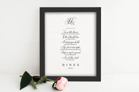 Framed Wedding Keepsake Ecclesiastes 4:9-12 - HoneycombProverbs - Gifts For The Couple - Christian Wall Art