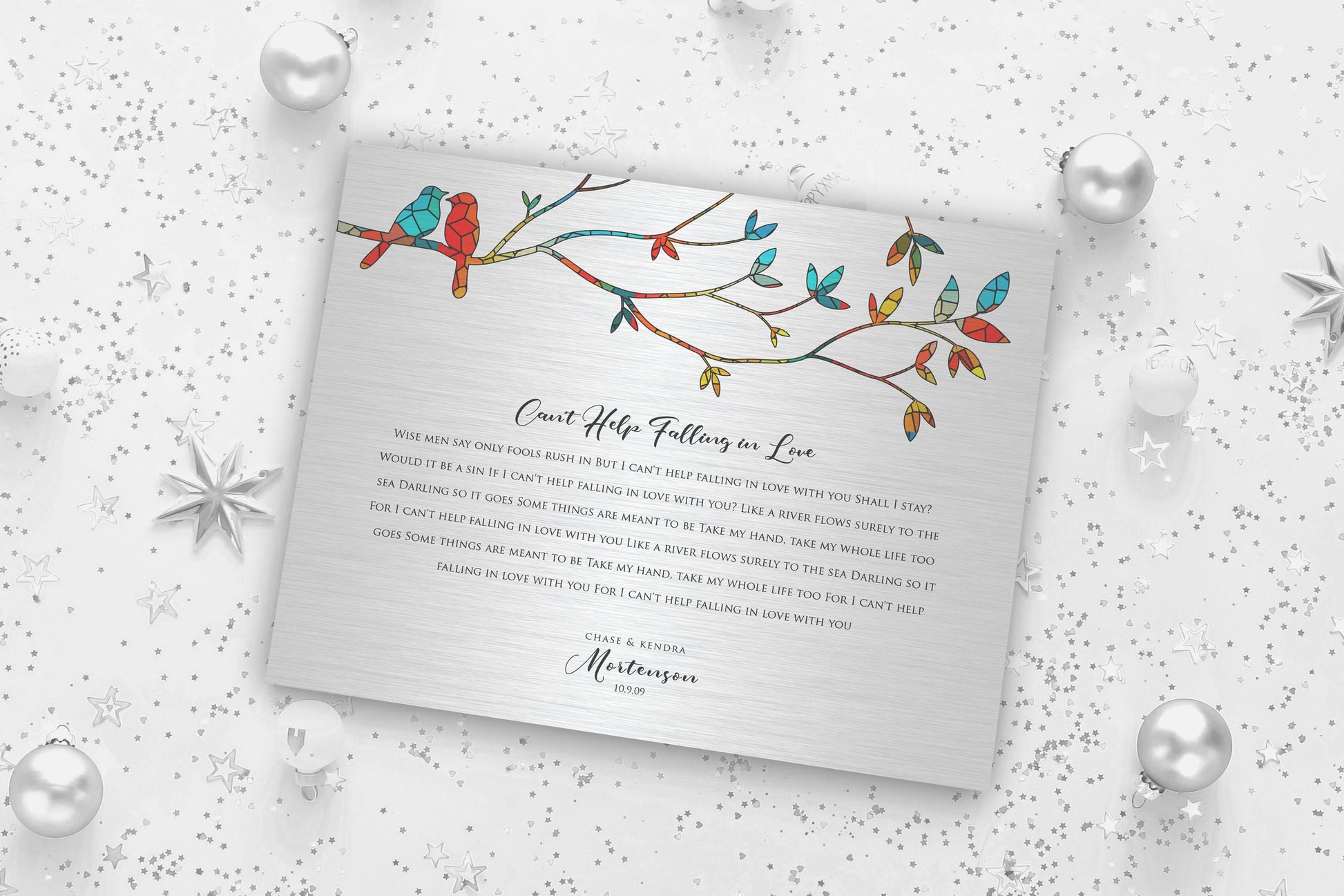 Lovebirds Wedding Song Lyric Sign on Tin - HoneycombProverbs - Signs - Modern Lyrics Wall Decor