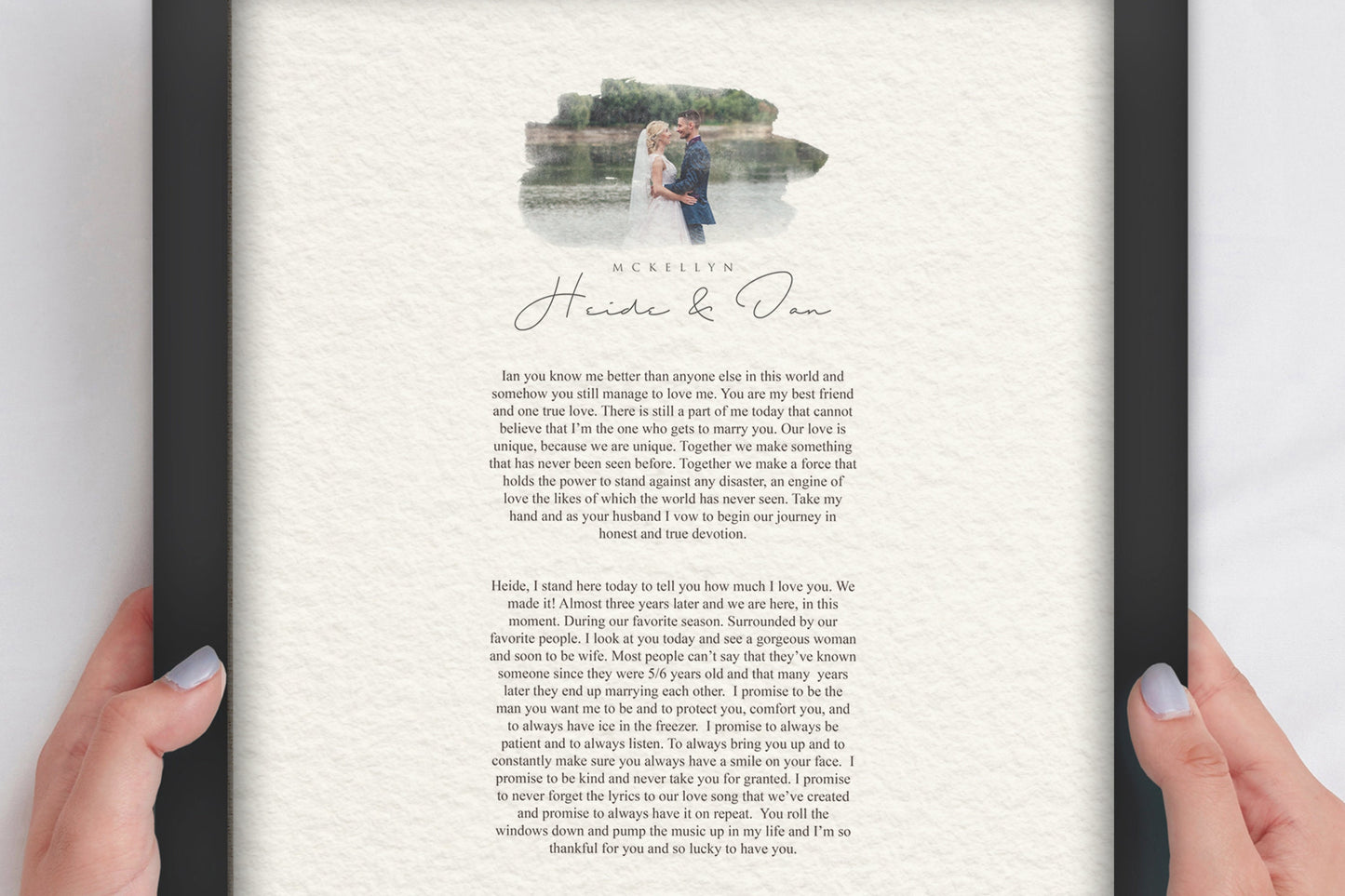 Framed Wedding Vows and Photo Gift - HoneycombProverbs - Gifts For The Couple - Wedding Vow Wall Art