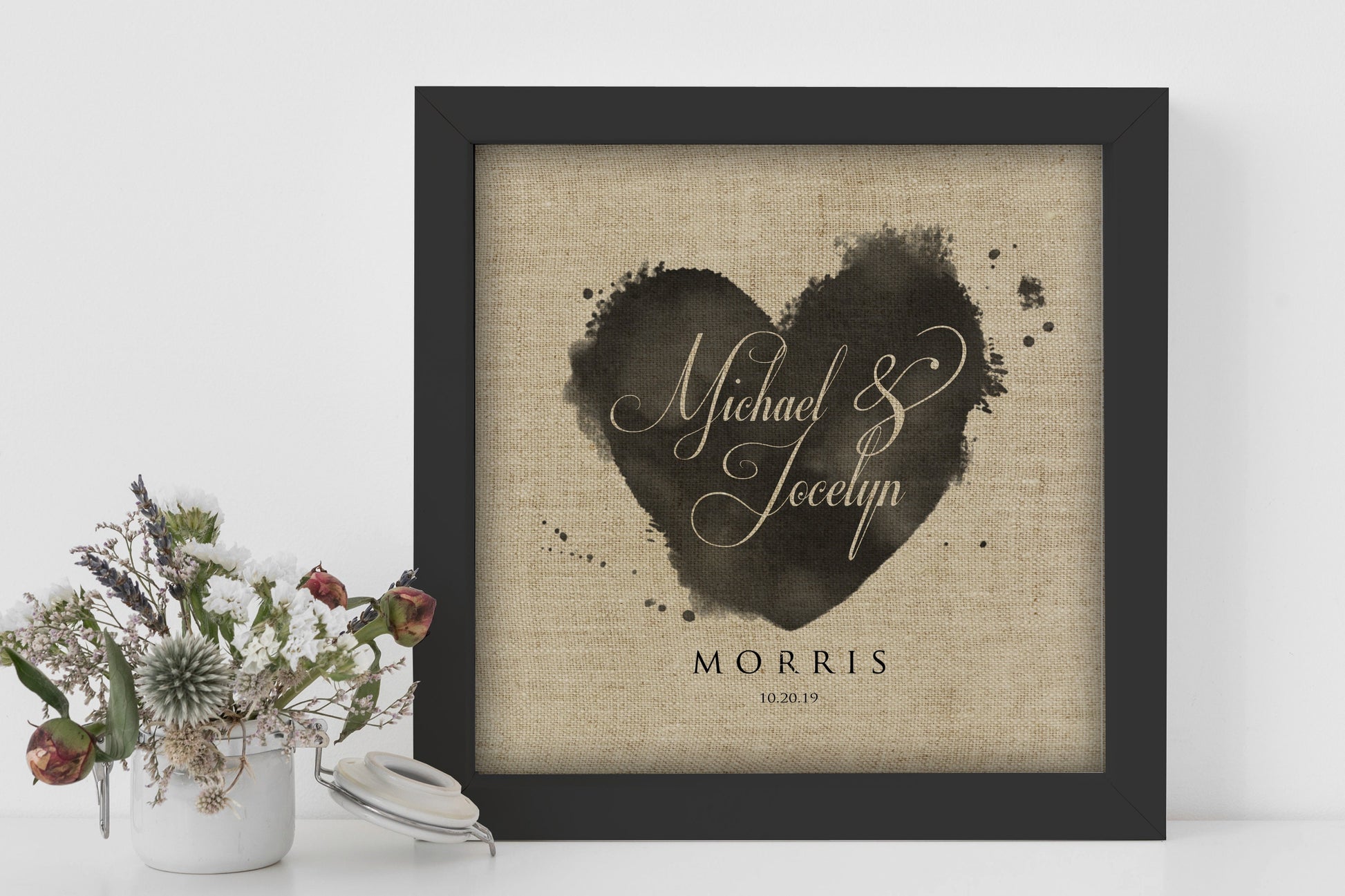 LInen Heartstamp Anniversary Keepsake - HoneycombProverbs - Gifts For The Couple - Name Signs Wall Art