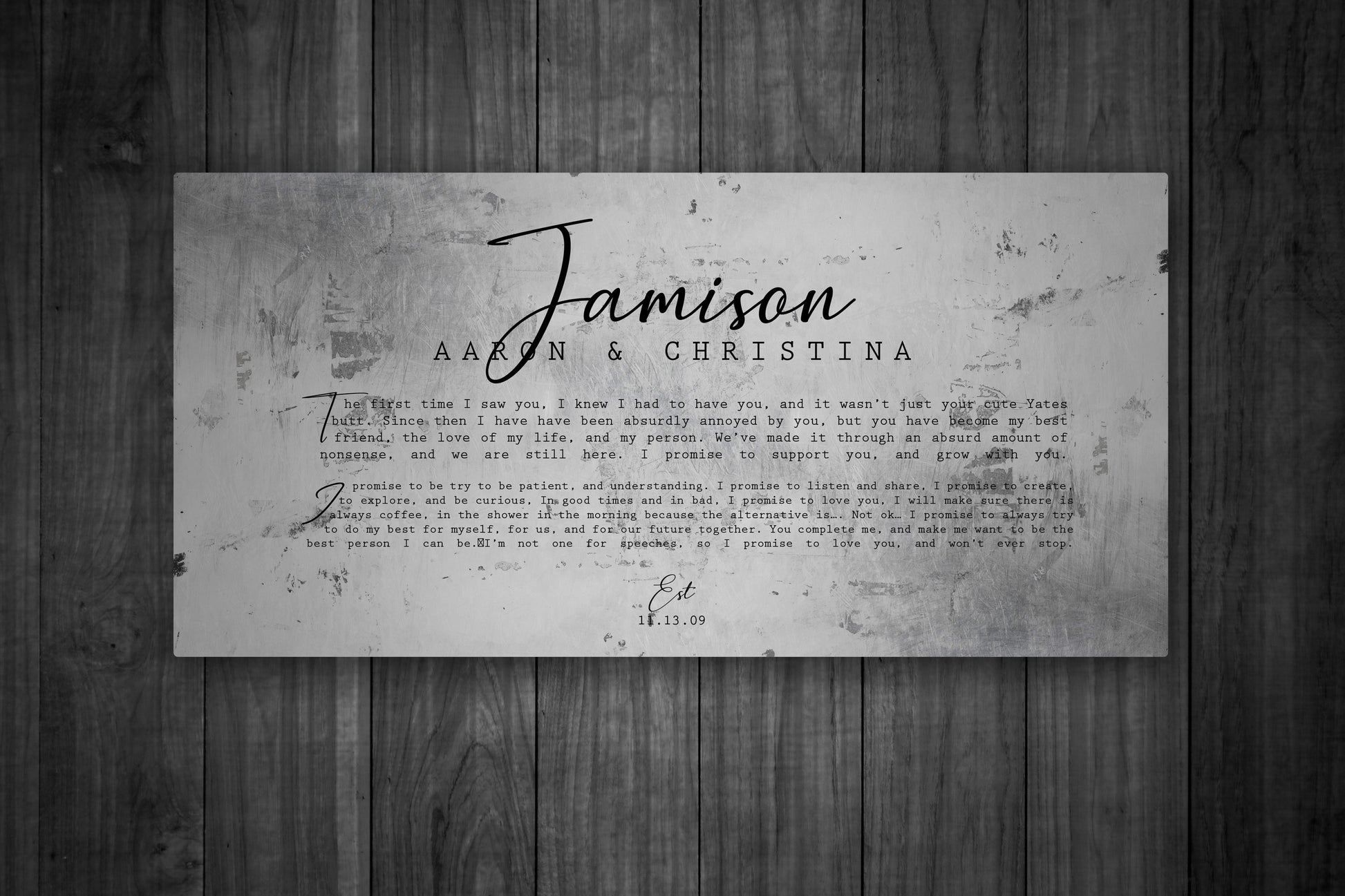 Personalized Distressed Tin Wedding Vow Sign - HoneycombProverbs - Signs - Wedding Vow Wall Art