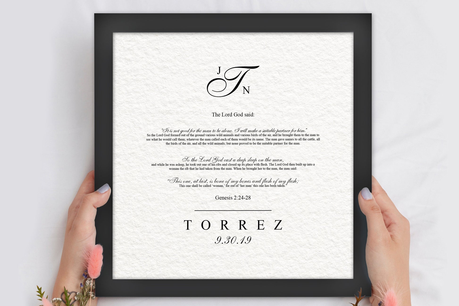 Christian Wedding Gift Framed Genisis 2:24-28 - HoneycombProverbs - Gifts For The Couple - Christian Wall Art