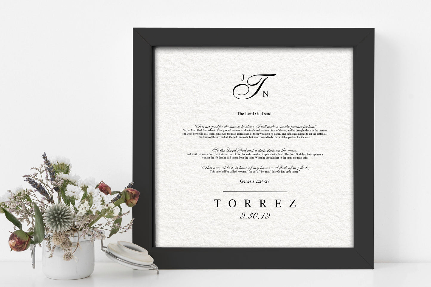 Christian Wedding Gift Framed Genisis 2:24-28 - HoneycombProverbs - Gifts For The Couple - Christian Wall Art