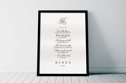 Framed Wedding Keepsake Ecclesiastes 4:9-12 - HoneycombProverbs - Gifts For The Couple - Christian Wall Art