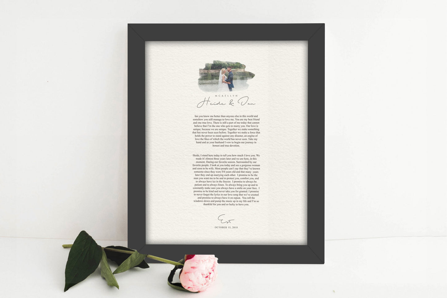 Framed Wedding Vows and Photo Gift - HoneycombProverbs - Gifts For The Couple - Wedding Vow Wall Art