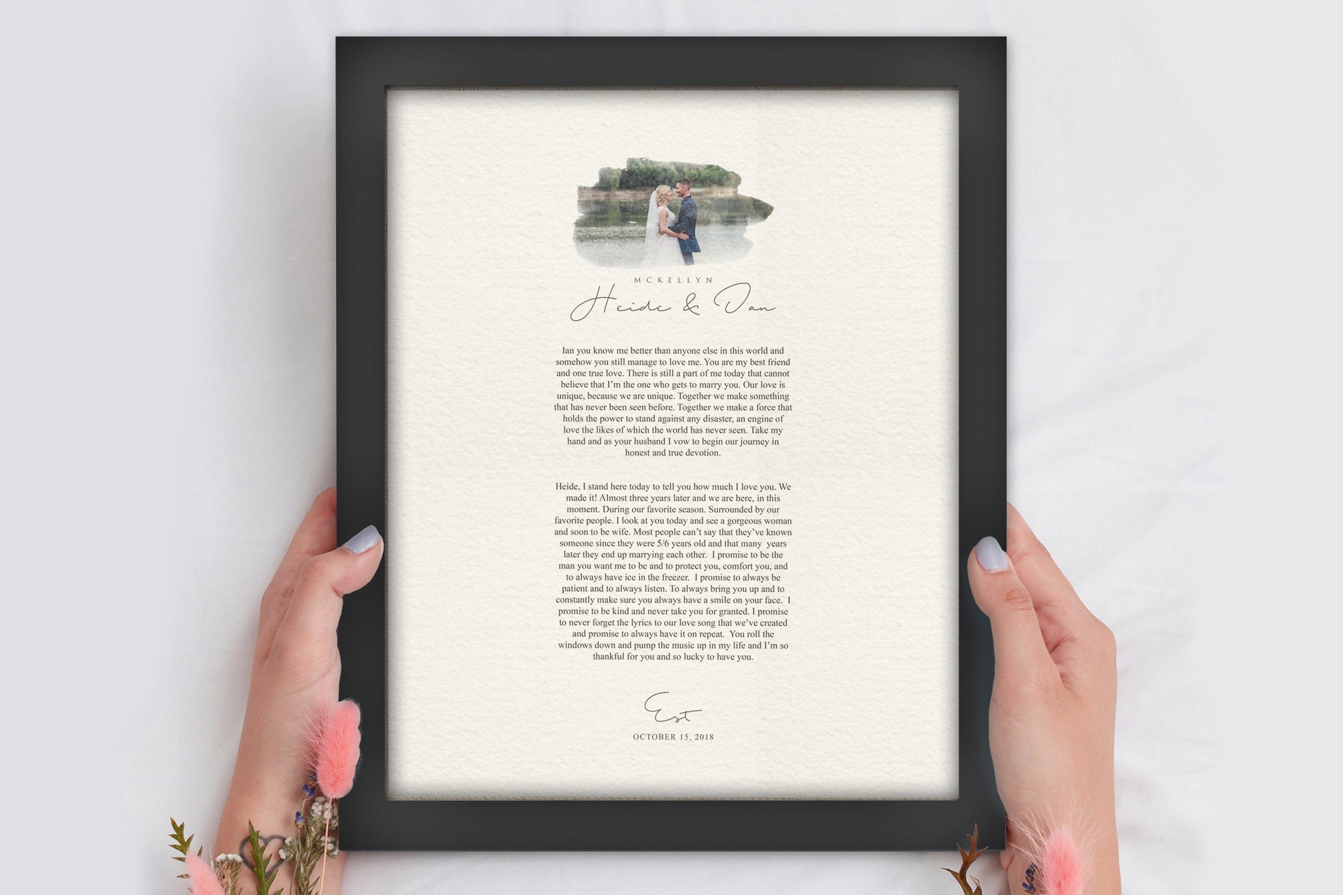 Framed Wedding Vows and Photo Gift - HoneycombProverbs - Gifts For The Couple - Wedding Vow Wall Art