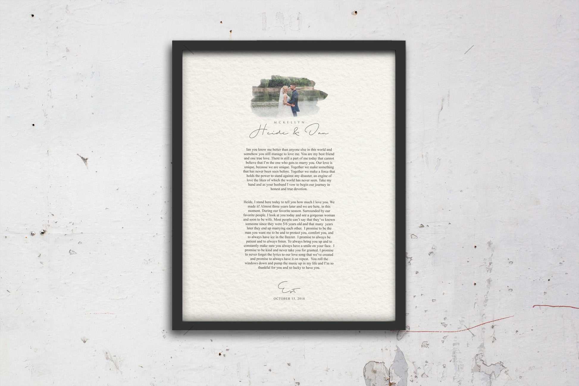 Framed Wedding Vows and Photo Gift - HoneycombProverbs - Gifts For The Couple - Wedding Vow Wall Art