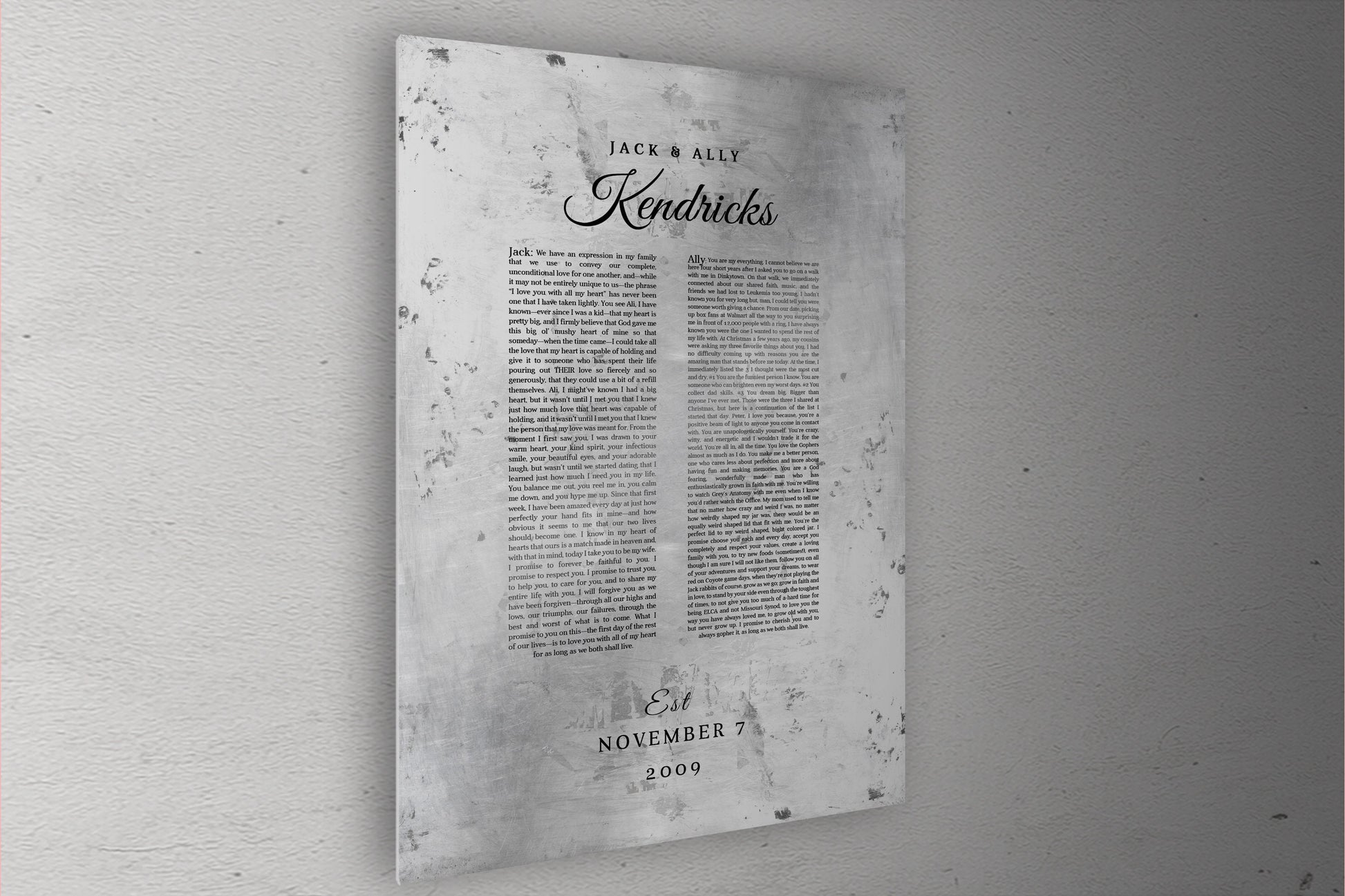 Wedding Vow Memento Gift on Tin - HoneycombProverbs - Gifts For The Couple - Wedding Vow Wall Art