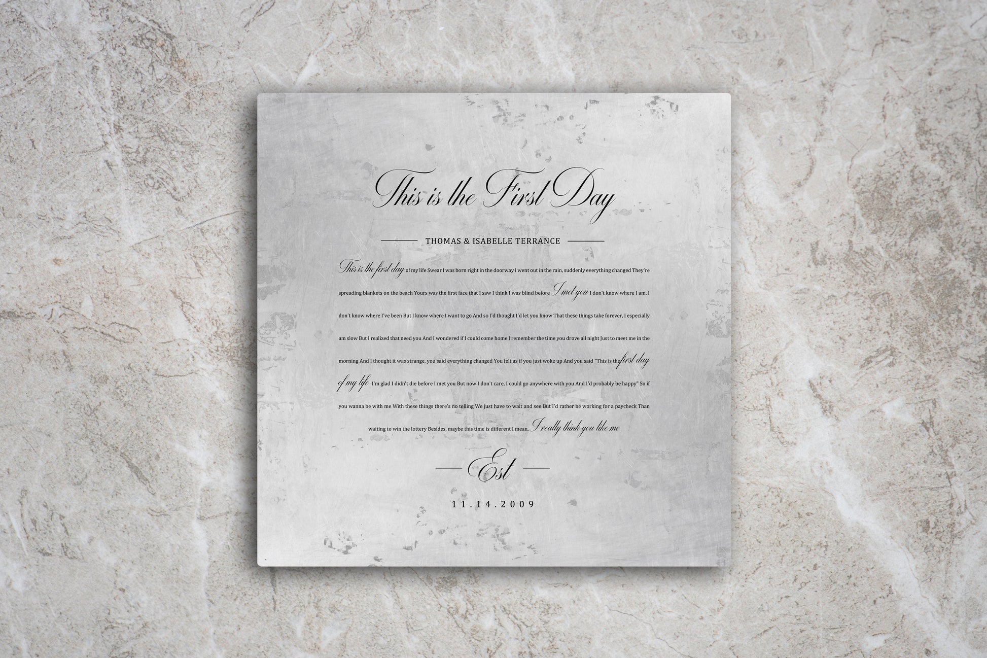 Personalized Wedding Song on Aluminum - HoneycombProverbs - Wall Decor - Vintage Lyrics Wall Art