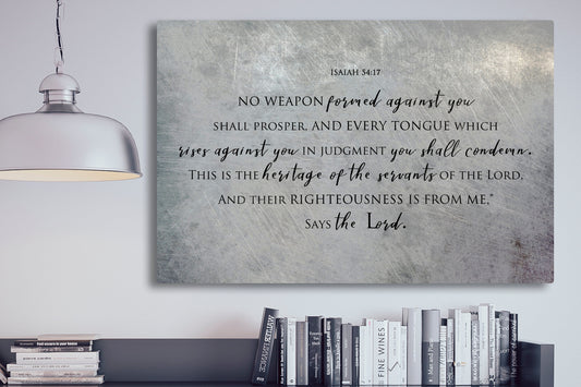Isaiah 54:17 Distrssed Metal Bible Verse Art - HoneycombProverbs - Wall Decor - Christian Wall Art