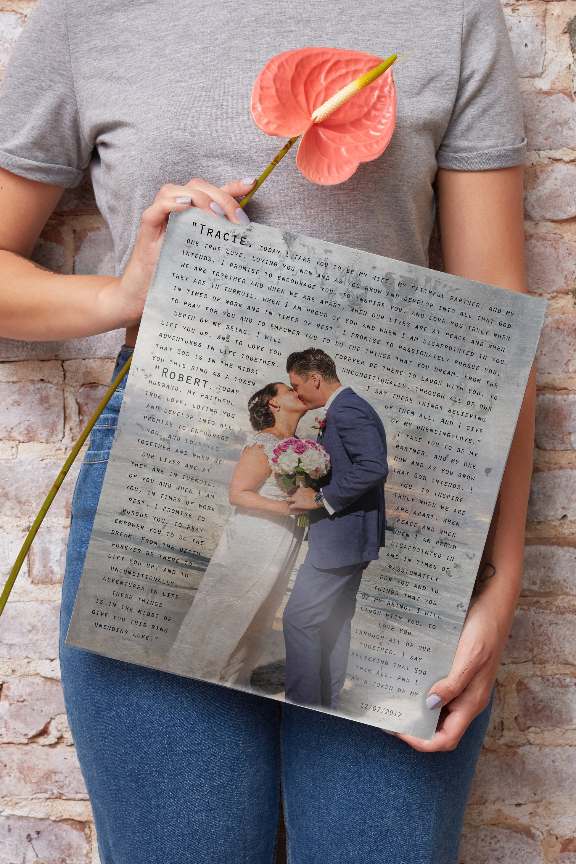 10th Anniversary Tin Photo Gift: Custom Vows or Lyrics, Vintage Style - HoneycombProverbs - Signs - 10 Year Anniversary Art