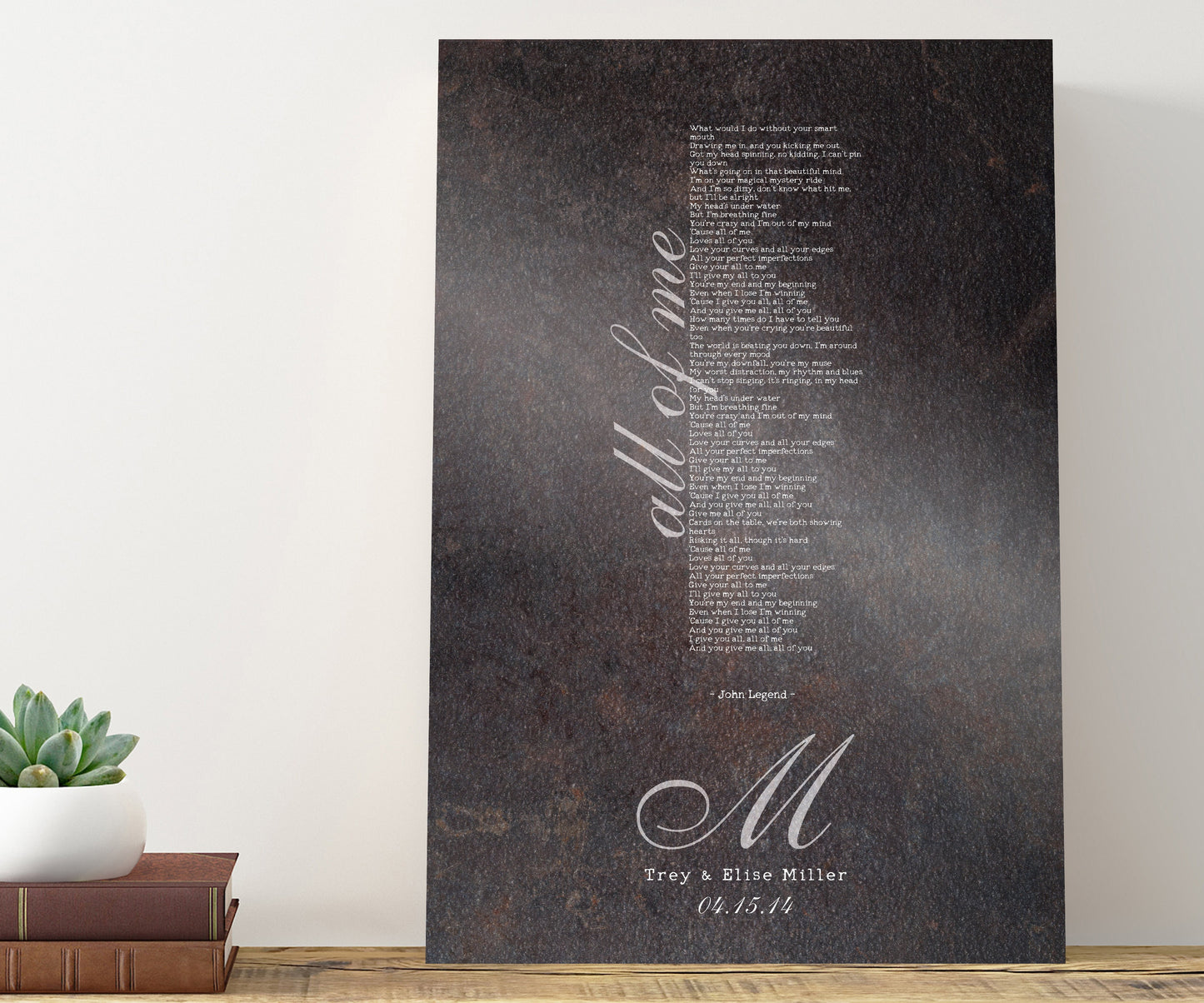 Monogrammed Wedding Song Lyric Sign - HoneycombProverbs - Gifts For The Couple - Iron Anniversary Gifts