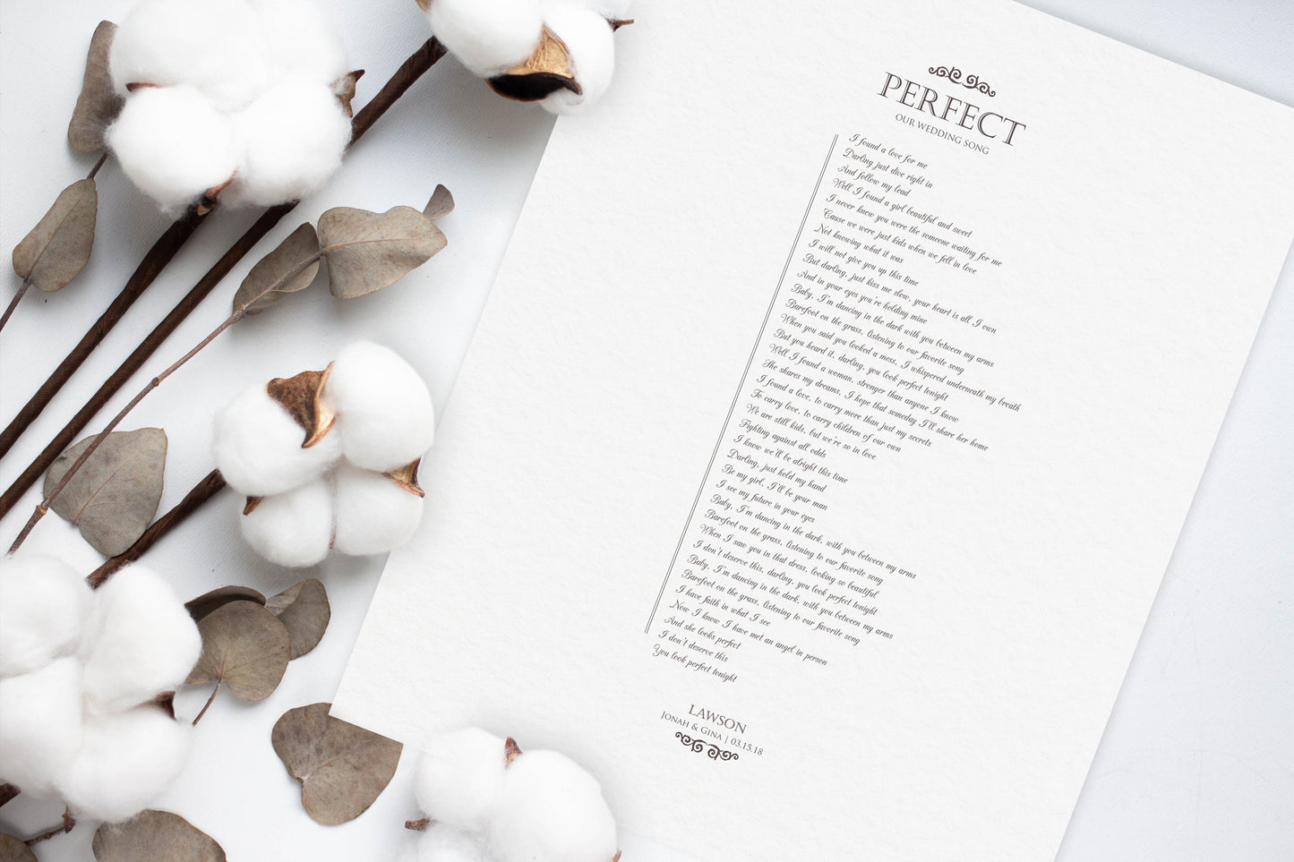 Framed Wedding Song on Pure Strathmore Cotton - HoneycombProverbs - Gifts For The Couple - 2nd Year Cotton Art