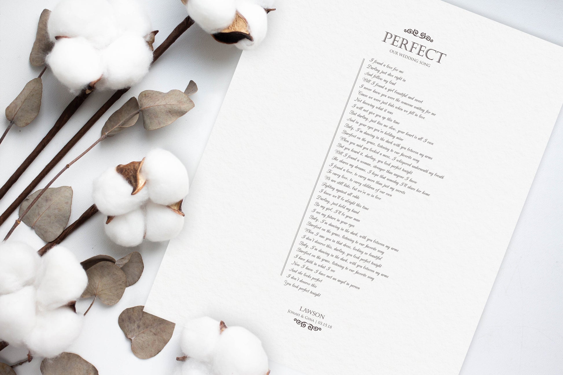 Framed Wedding Song on Pure Strathmore Cotton - HoneycombProverbs - Gifts For The Couple - 2nd Year Cotton Art