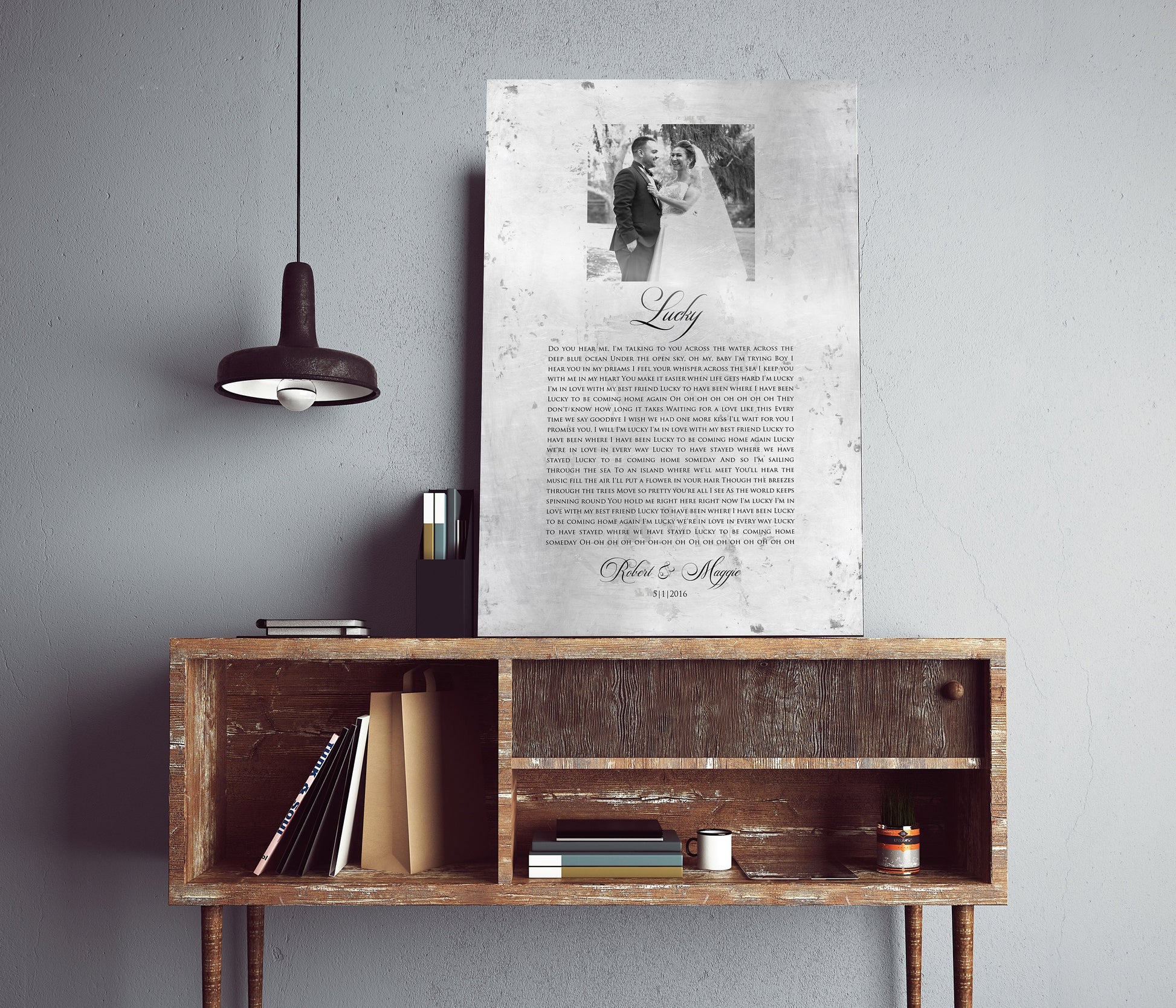 Distressed Tin Wedding Song Plaque with Photo - HoneycombProverbs - Signs - Tin Anniversary Gifts