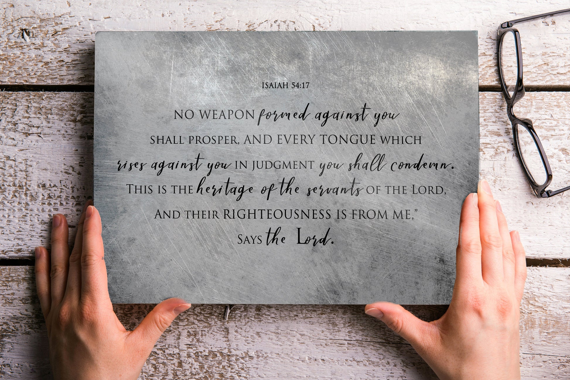 Isaiah 54:17 Distrssed Metal Bible Verse Art - HoneycombProverbs - Wall Decor - Christian Wall Art