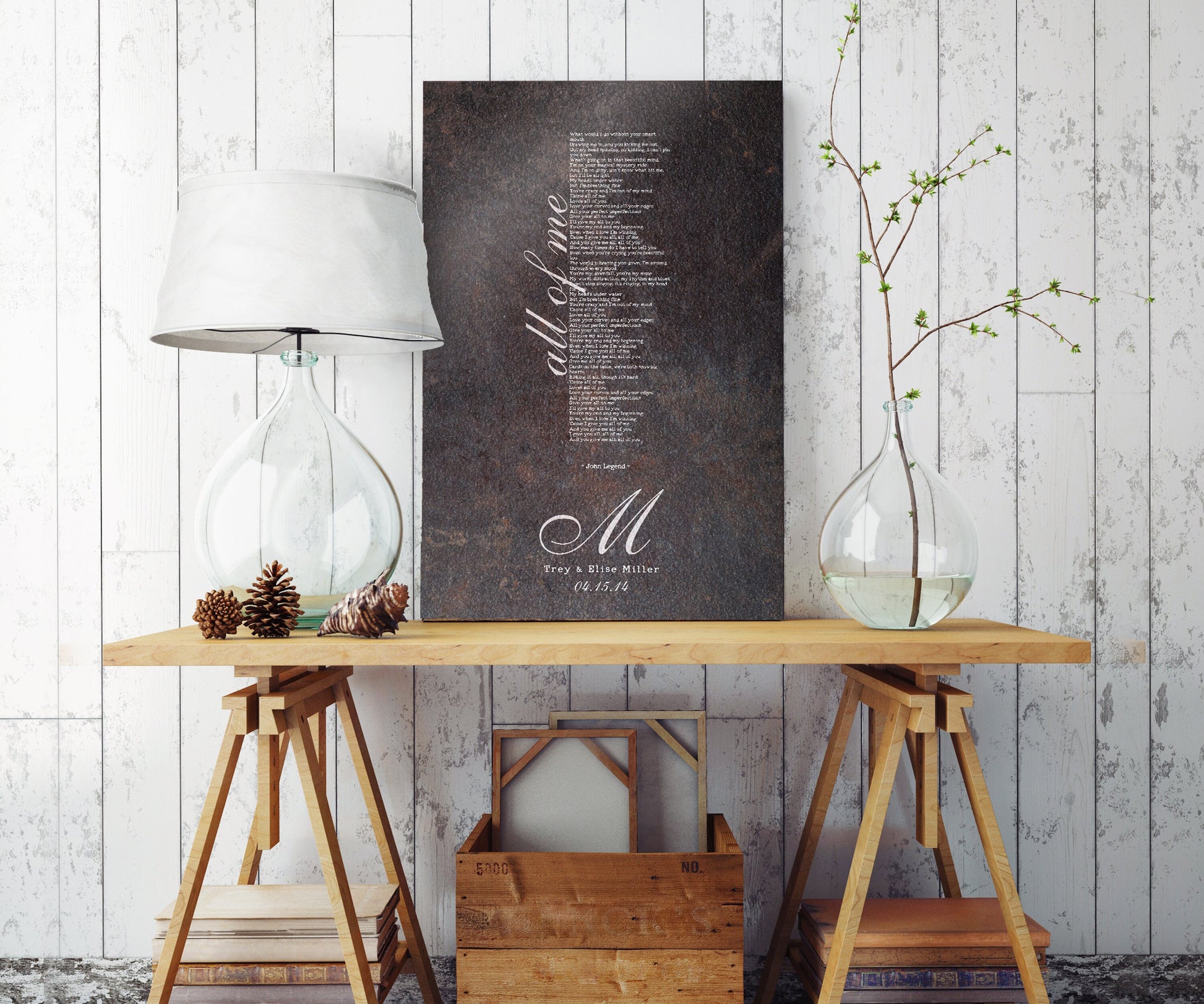 Monogrammed Wedding Song Lyric Sign - HoneycombProverbs - Gifts For The Couple - Iron Anniversary Gifts