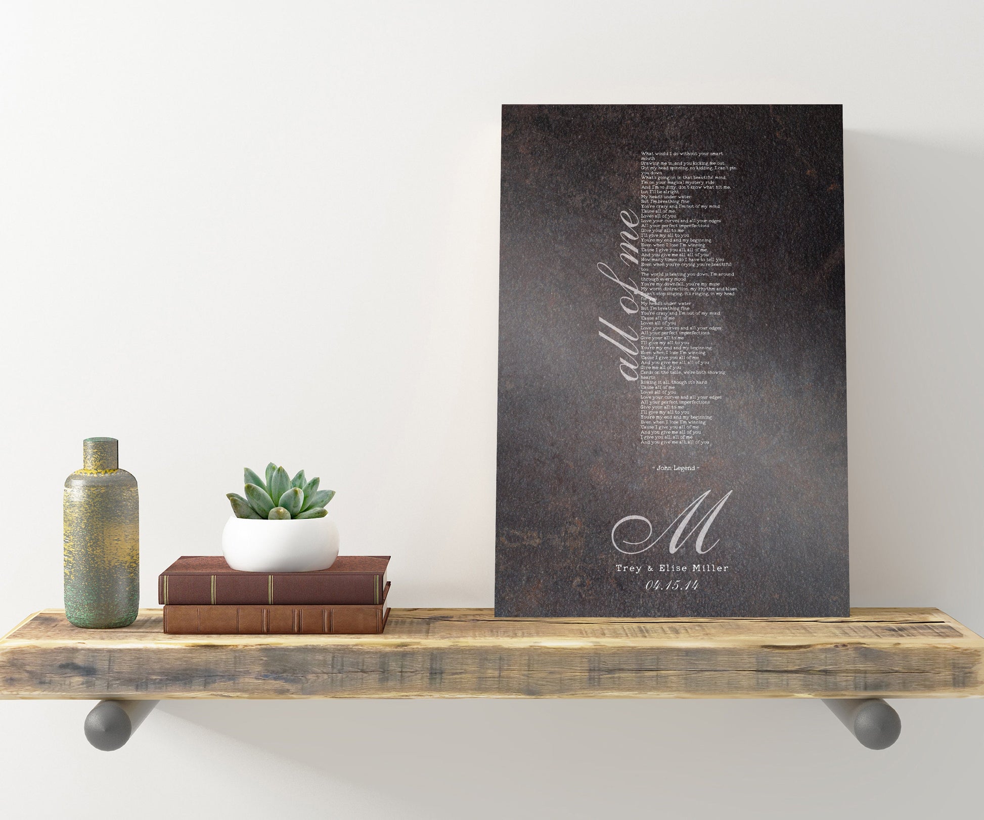 Monogrammed Wedding Song Lyric Sign - HoneycombProverbs - Gifts For The Couple - Iron Anniversary Gifts