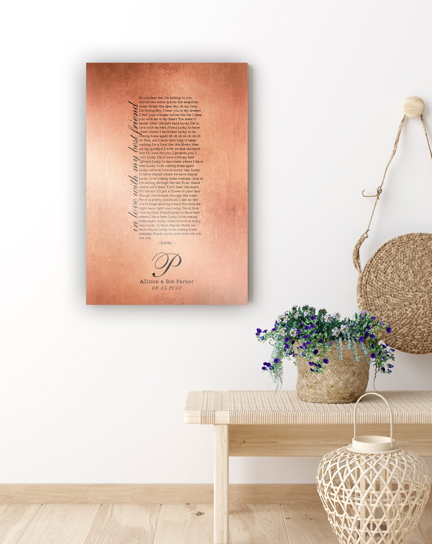 Personalized Copper Anniversary Song Lyric Art: Custom Metal Sign - HoneycombProverbs - Signs - Copper Anniversary Gifts