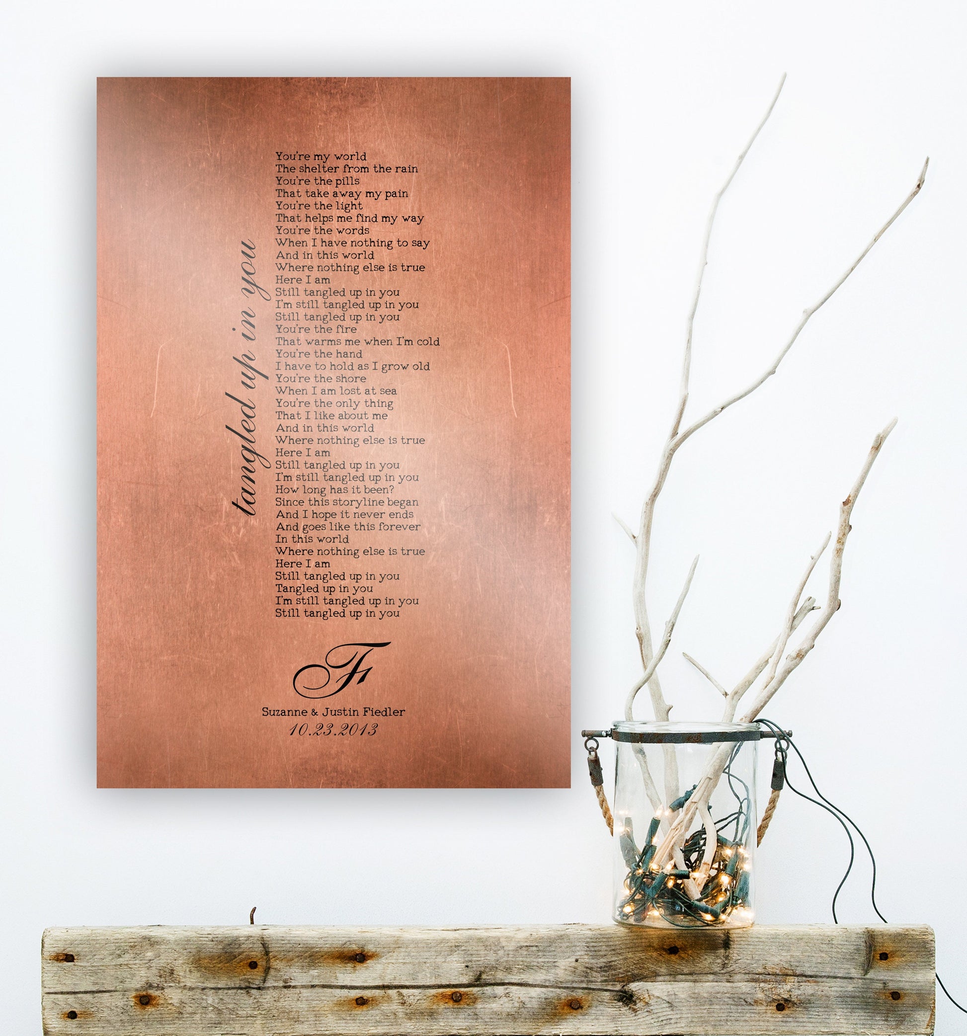 Personalized Copper Anniversary Song Lyric Art: Custom Metal Sign - HoneycombProverbs - Signs - Copper Anniversary Gifts